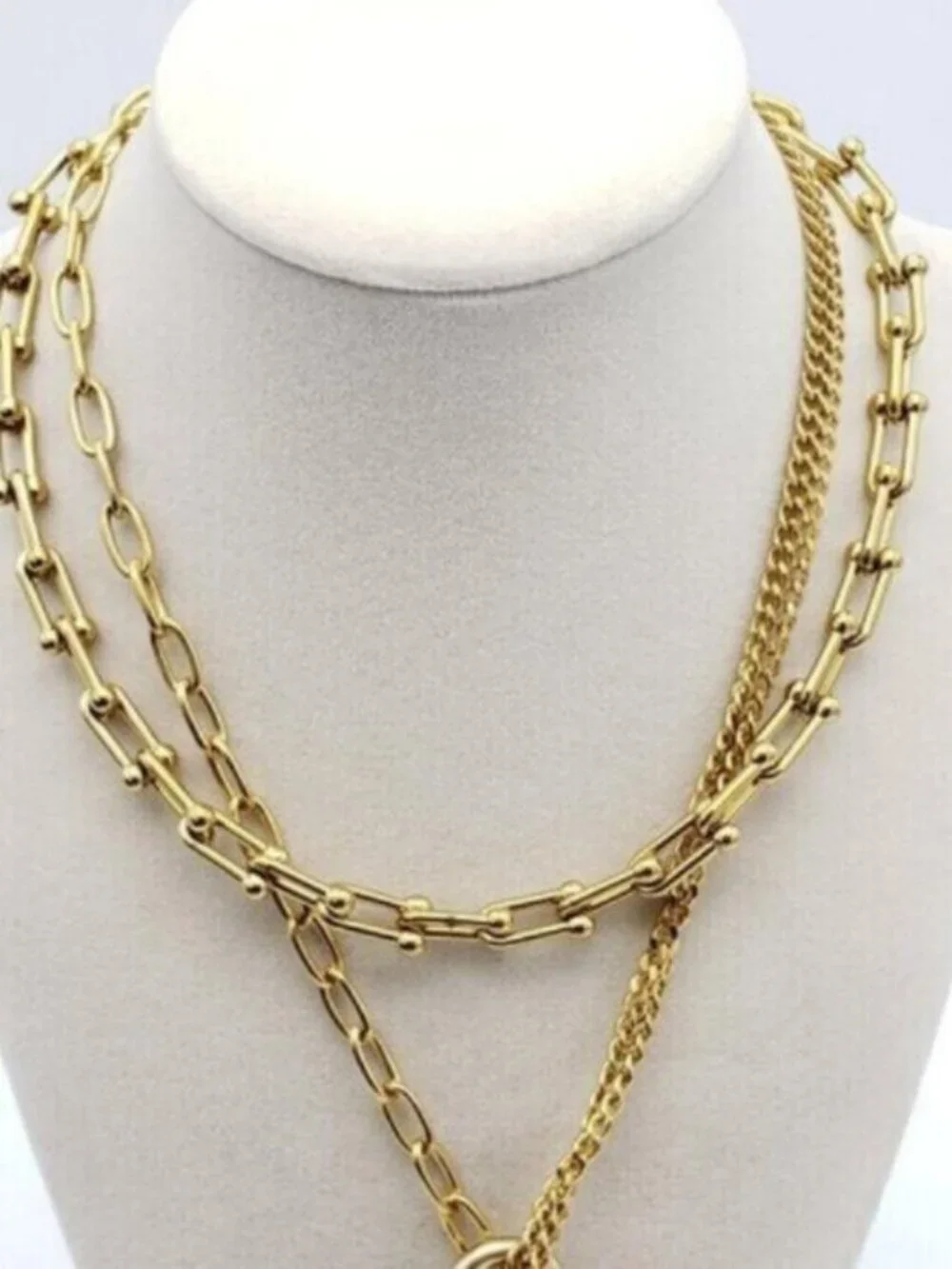 Double Chain Necklace with Authentic Louis Vuitton Padlock Pendant & Fresh Pearl